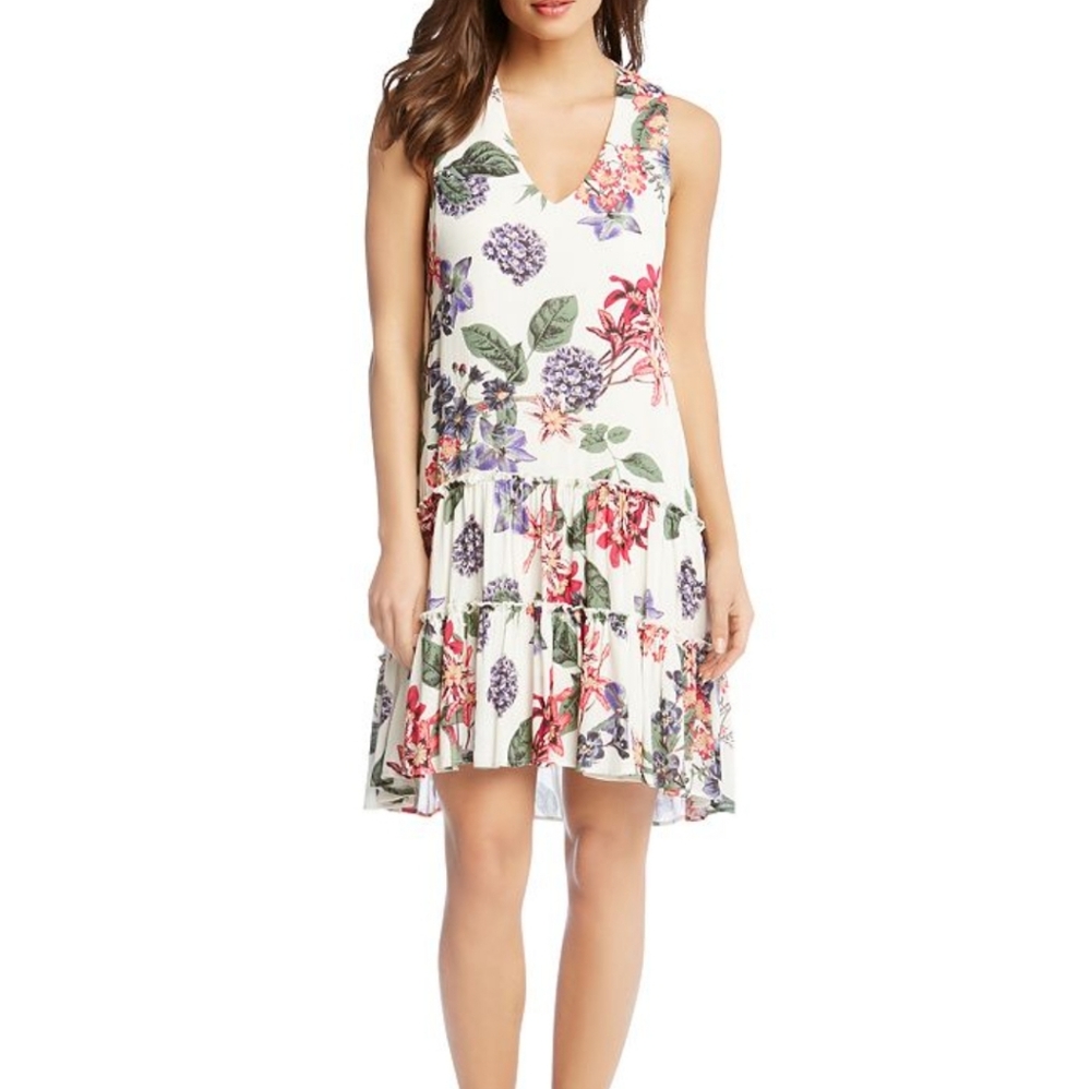 Karen Kane Sleeveless Floral Ruffle Hem Cream Pink Size Small
